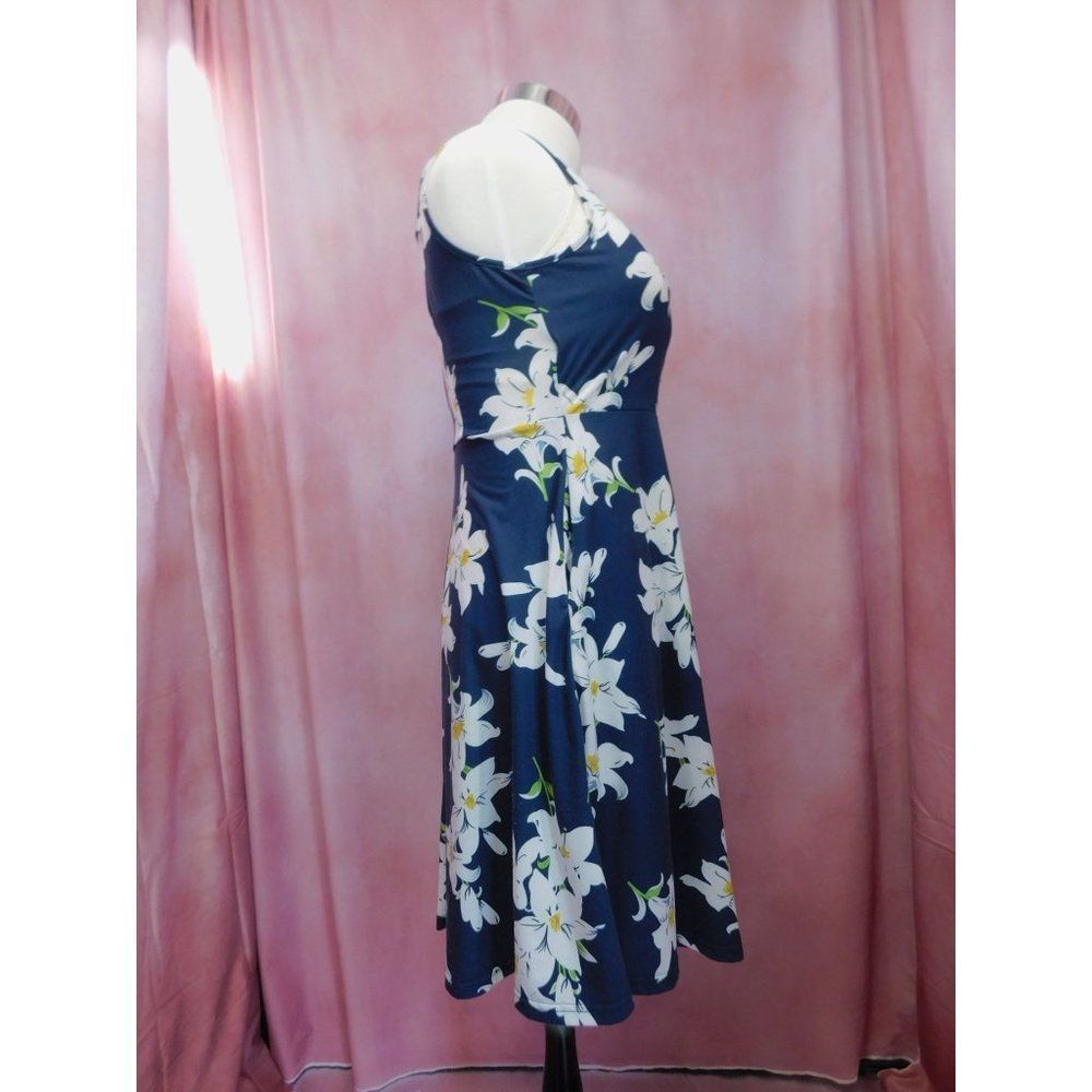 FLORAL COTTON A-Line Dress Women X-Large Navy Blue Casual - Picture 6 of 10
